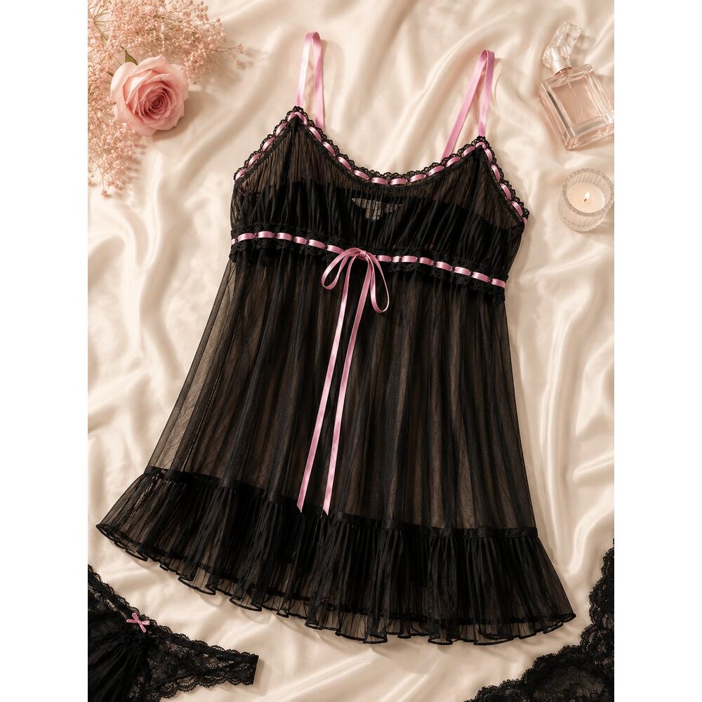 NWT Victoria's Secret Women's Black Sexy Babydoll Mesh Dress Sleeveless Size M